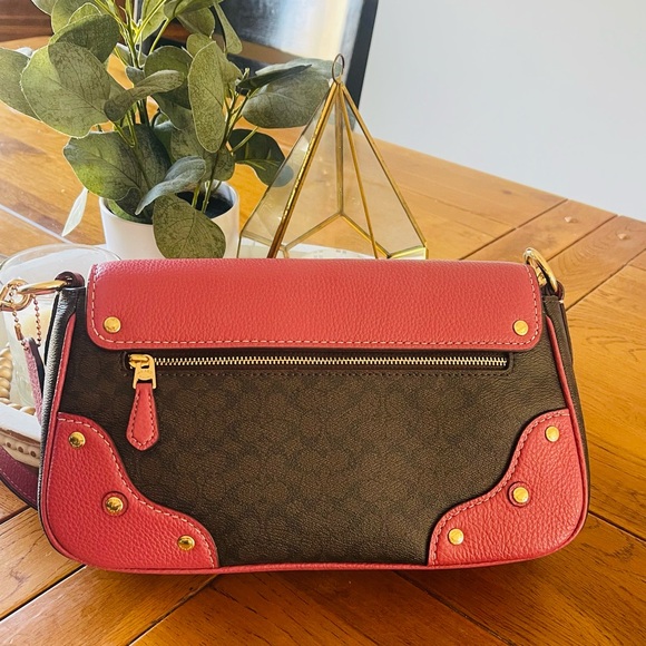 Like NEW COACH Millie Shoulder Bag Signature Leather Elegant Pink Dark Berry - Picture 6 of 16
